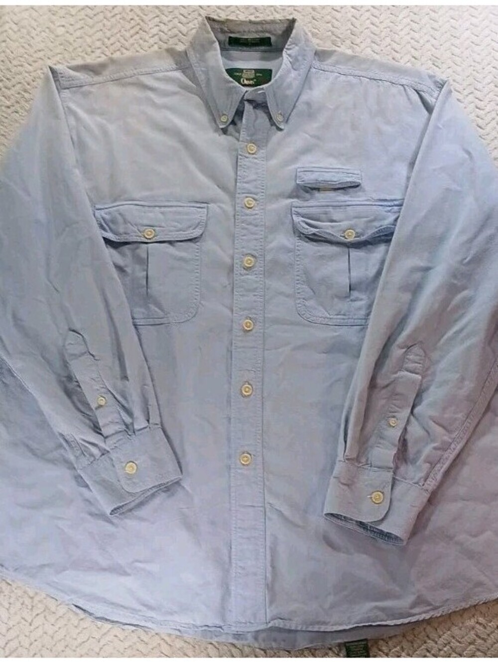 Orvis - 90s Men Sz L - Blue Button Down Long Sleeve Faded Distressed Small Stain